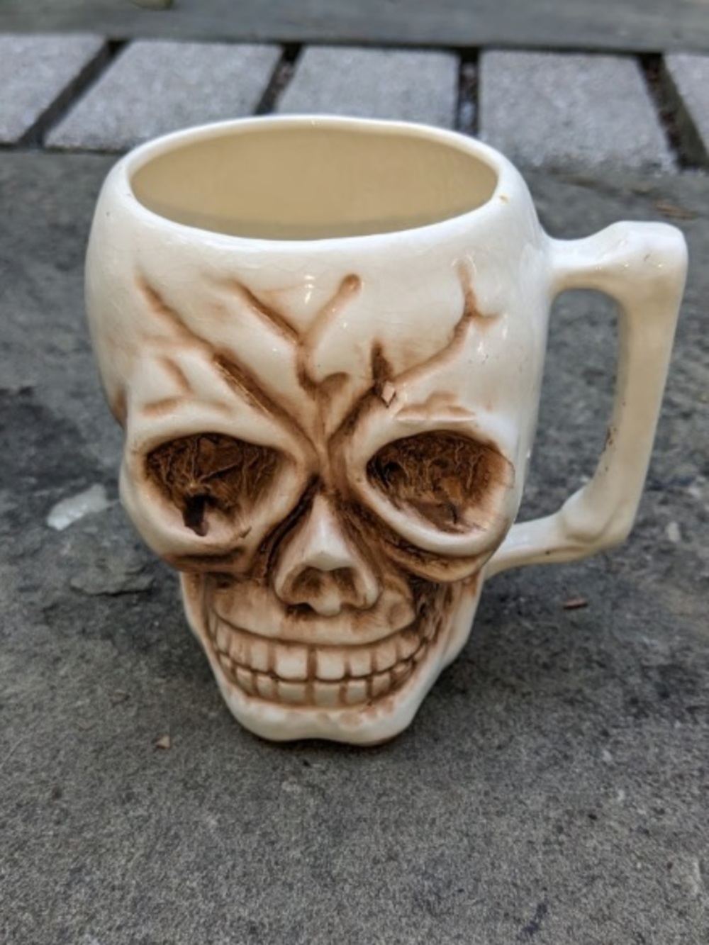 Skull Ceramic Mug in Cream with Brown Accents